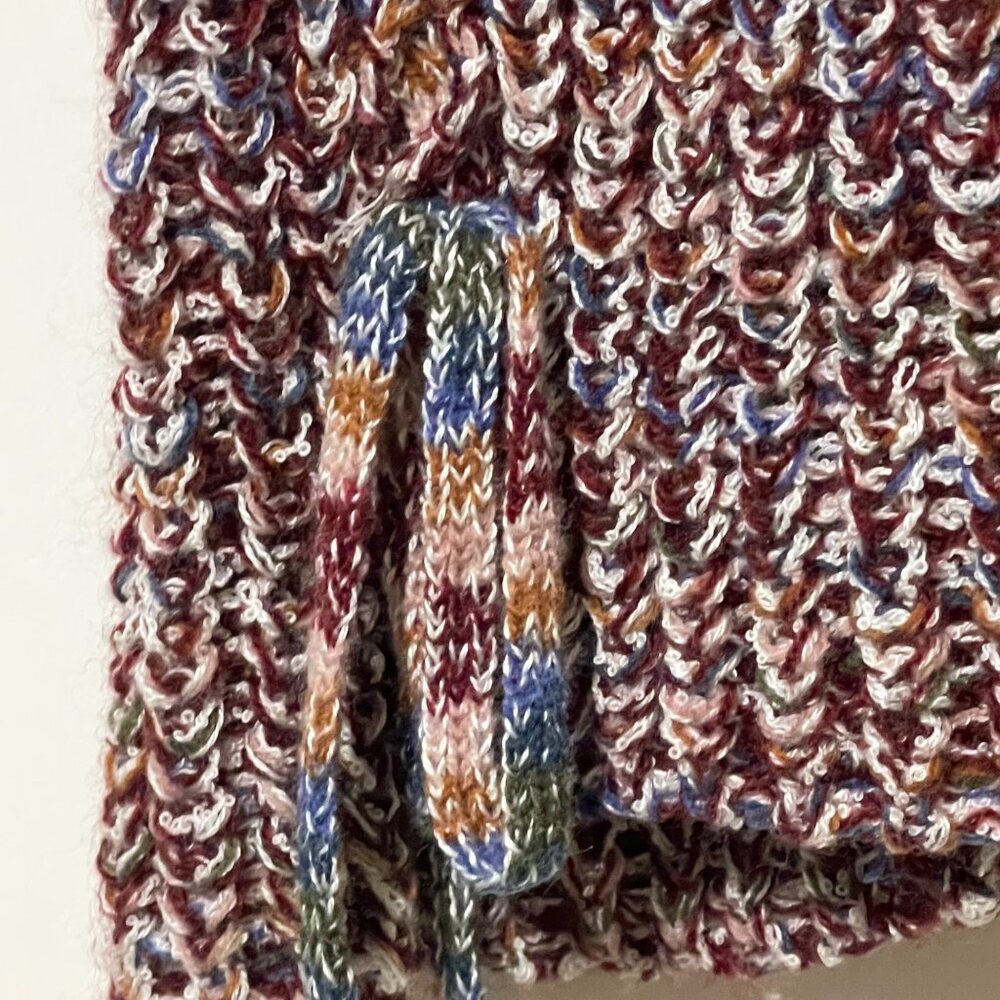 Knox Rose size L maroon variegated shawl collar lace up arms bell LS sweater - Picture 5 of 11